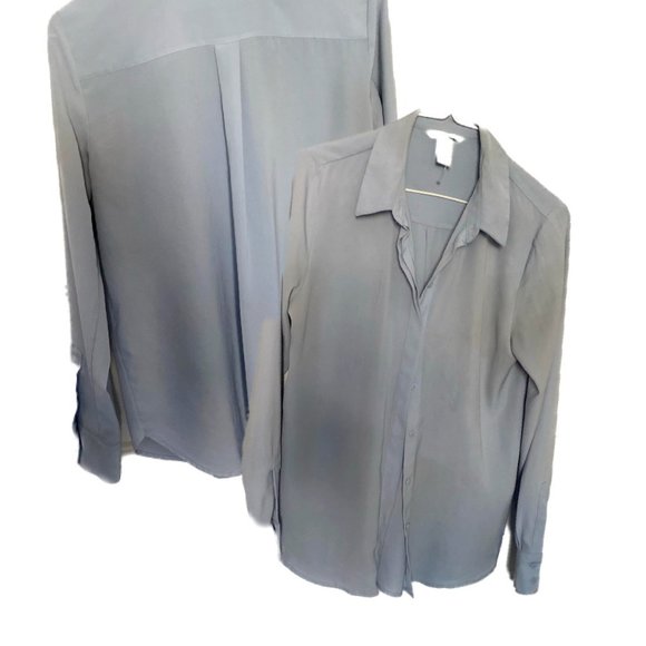 blue chiffon button up top - Picture 1 of 2